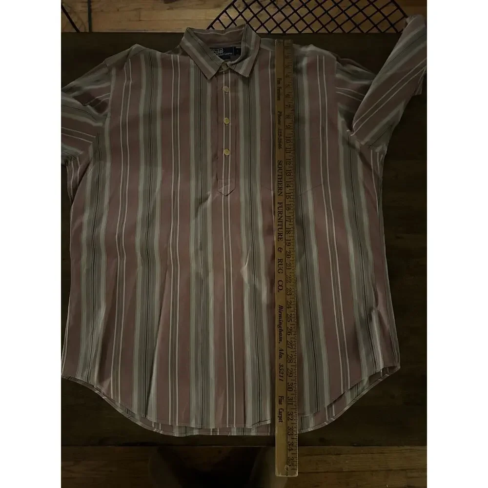Men’s Polo Ralph Lauren Pink Beige Grey Popover Button Up Shirt Striped Large - Picture 6 of 8